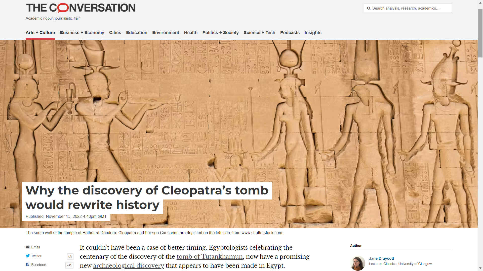 The Conversation 15 November 2022 - Why the discovery of Cleopatra's tomb could rewrite history