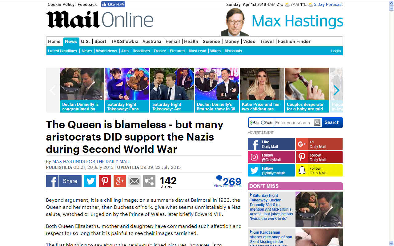 Queen Elizabeth blameless over Nazi salute
