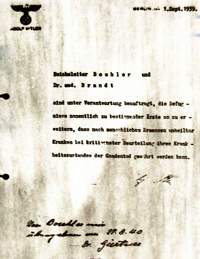 A letter from Adolf Hiter authorizing the mass murder of thousands of humans