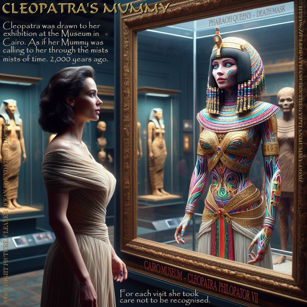 Cleopatra was drawn to her exhibition at the Museum in Cairon. As if her Mummy was calling to her through the mists of time 2,000 years ago