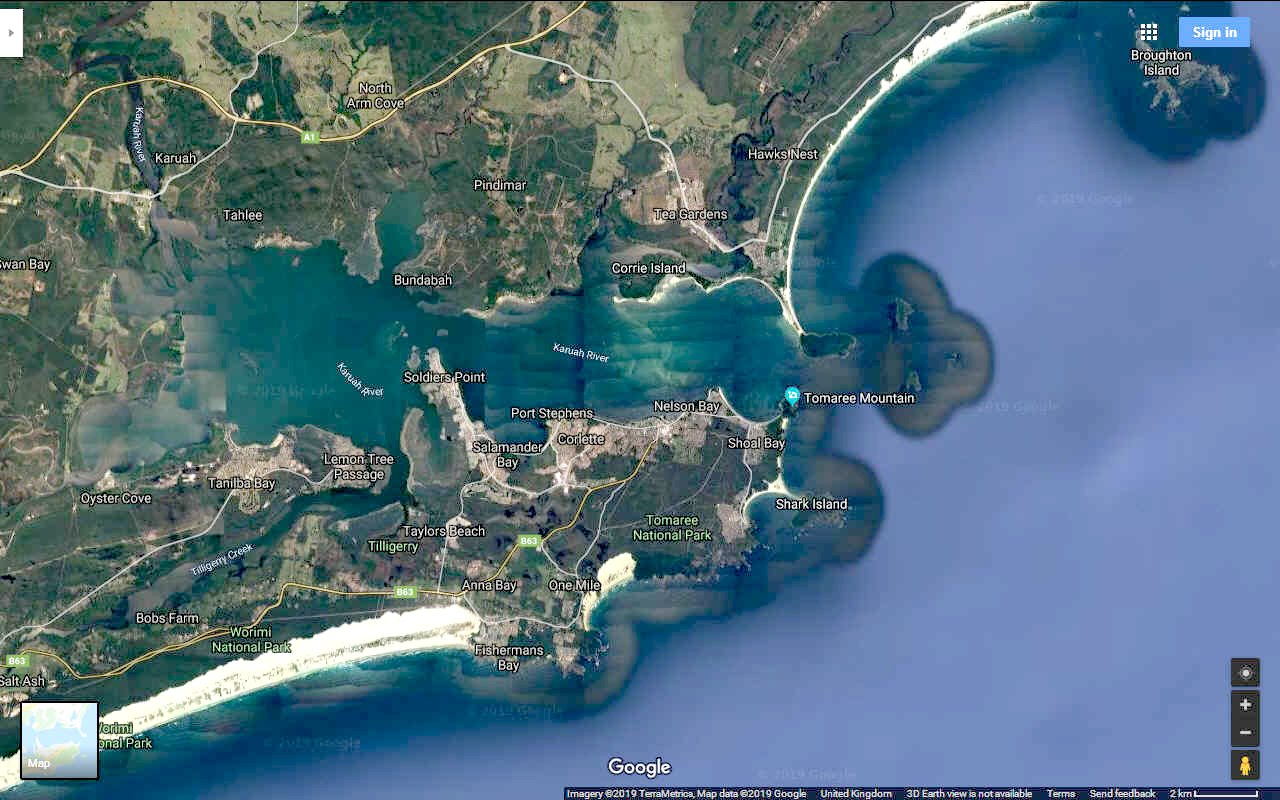 A map of Nelson's Bay, on the east coast of Australia, New South Wales. Home to the secret boat hangar of Professor Douglas Storm, the Legacy that John Storm will inherit.