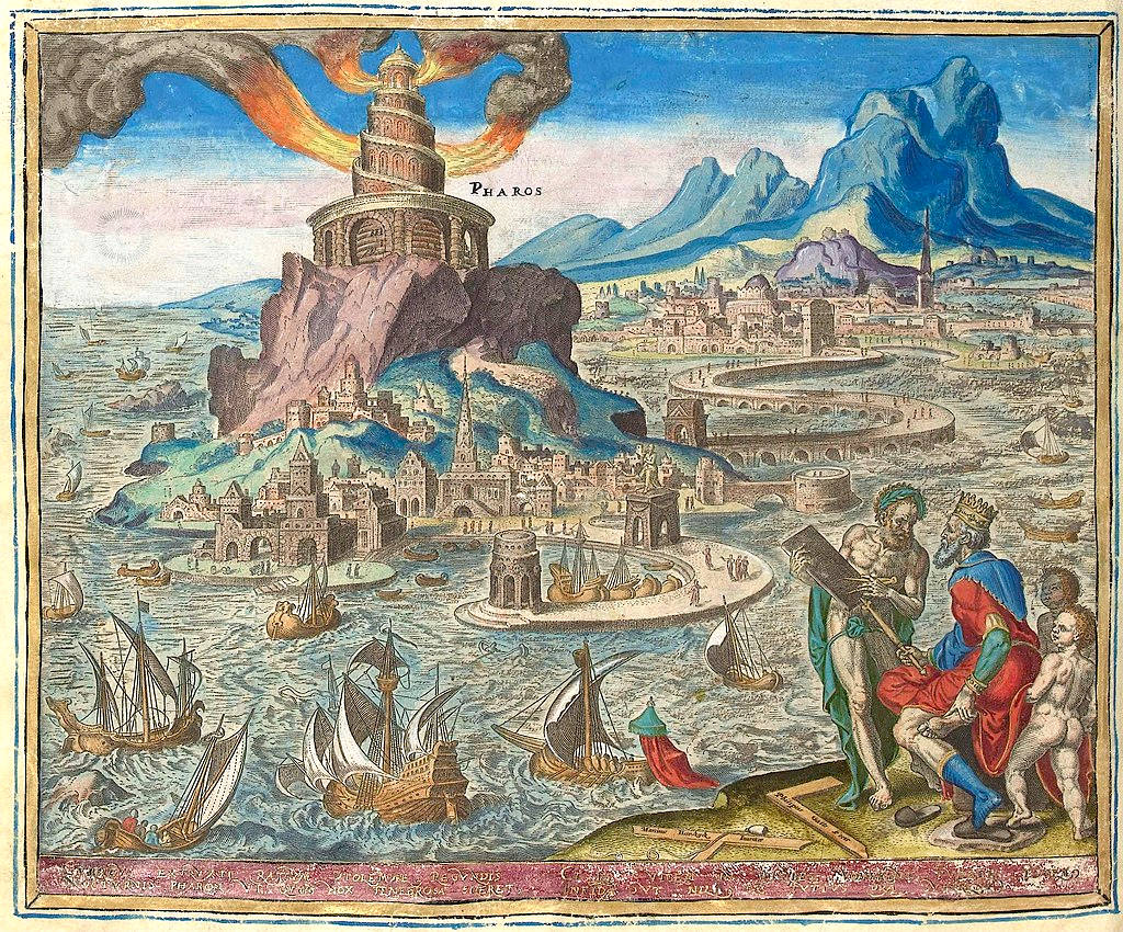 A painting showing the Lighthouse of Alexandria, by Philip Galle 1572