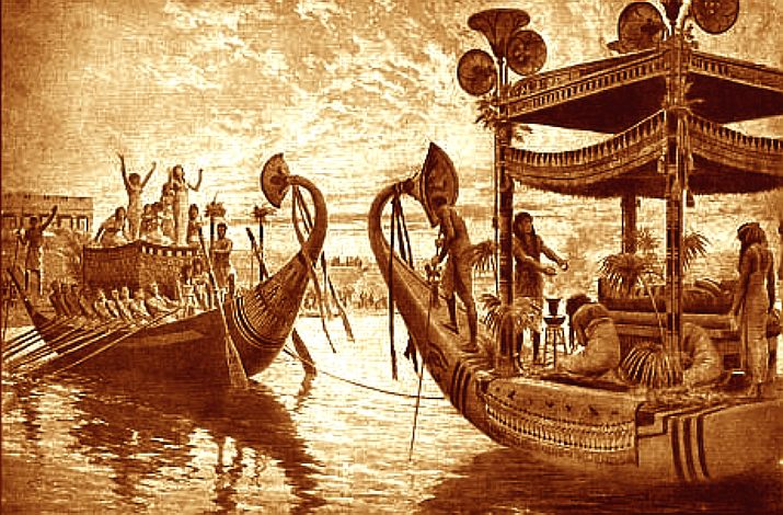 Cleopatra was famous for her river barges. The ancient Egyptian carried their dead on these boats during funerals